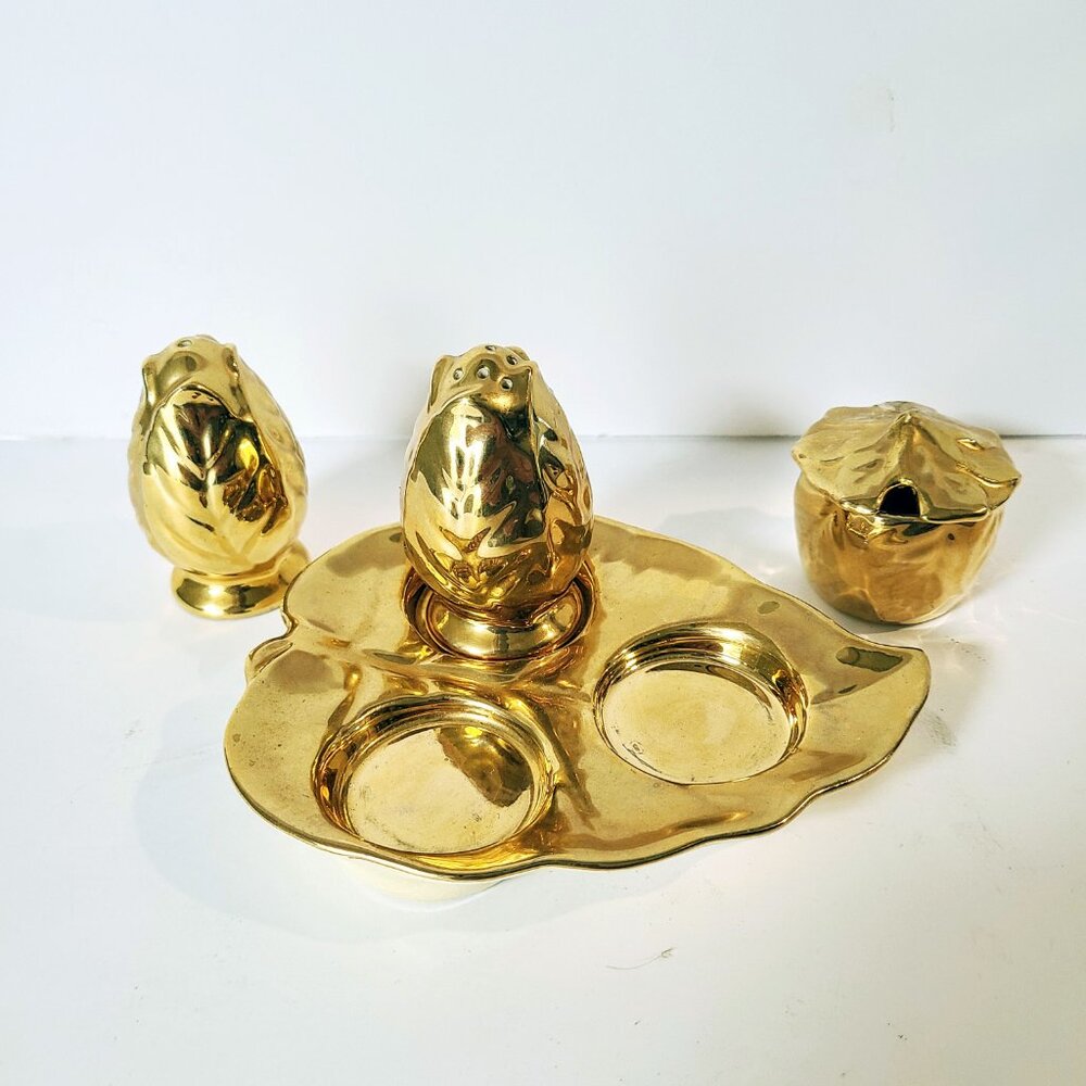 Vintage Royal Winton Grimwades Gold-Gilt Porcelain Salt & Pepper Shakers Set
